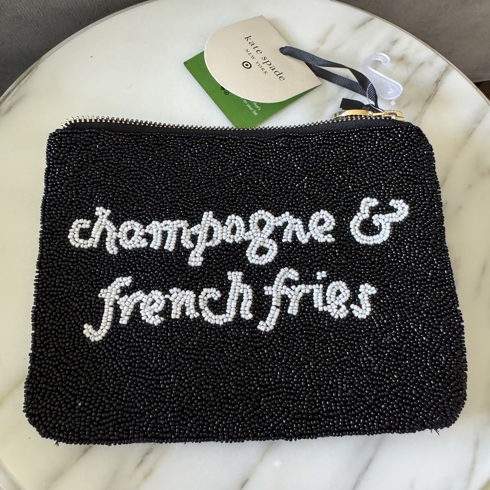Kate Spade NY x Target Beaded Pouch "Champagne & French Fries" NWT Zip Clutch
